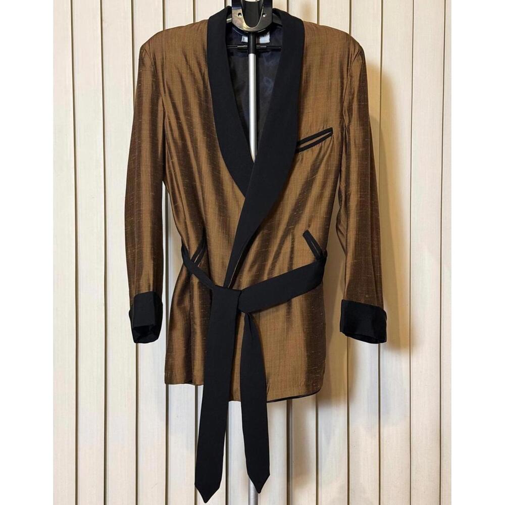 VTG 50'S RAW SILK SMOKING JACKET SHARKSKIN SHORT ROBE HIGH END HENRY'S WICHITA